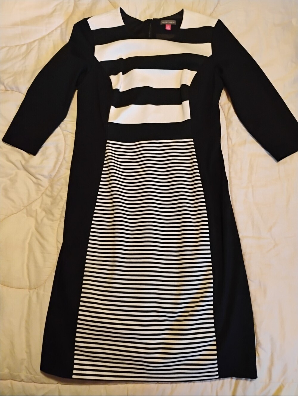 Vince Camuto Black and White Striped Bodycon Dress Size 6
